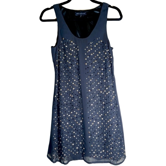 FRENCH CONNECTION Dress Navy Blue Studded Rockstud V Neck Sleeveless Shift boho - Picture 5 of 16
